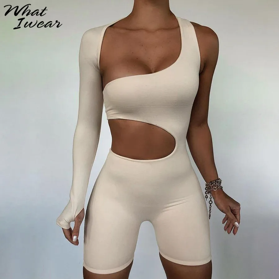 

Whatiwear Ажурное боди для женщин фитнеса хлопковая спортивная одежда с одним рукавом узкий эластичный тонкий эластичный короткий комбинезон Н...