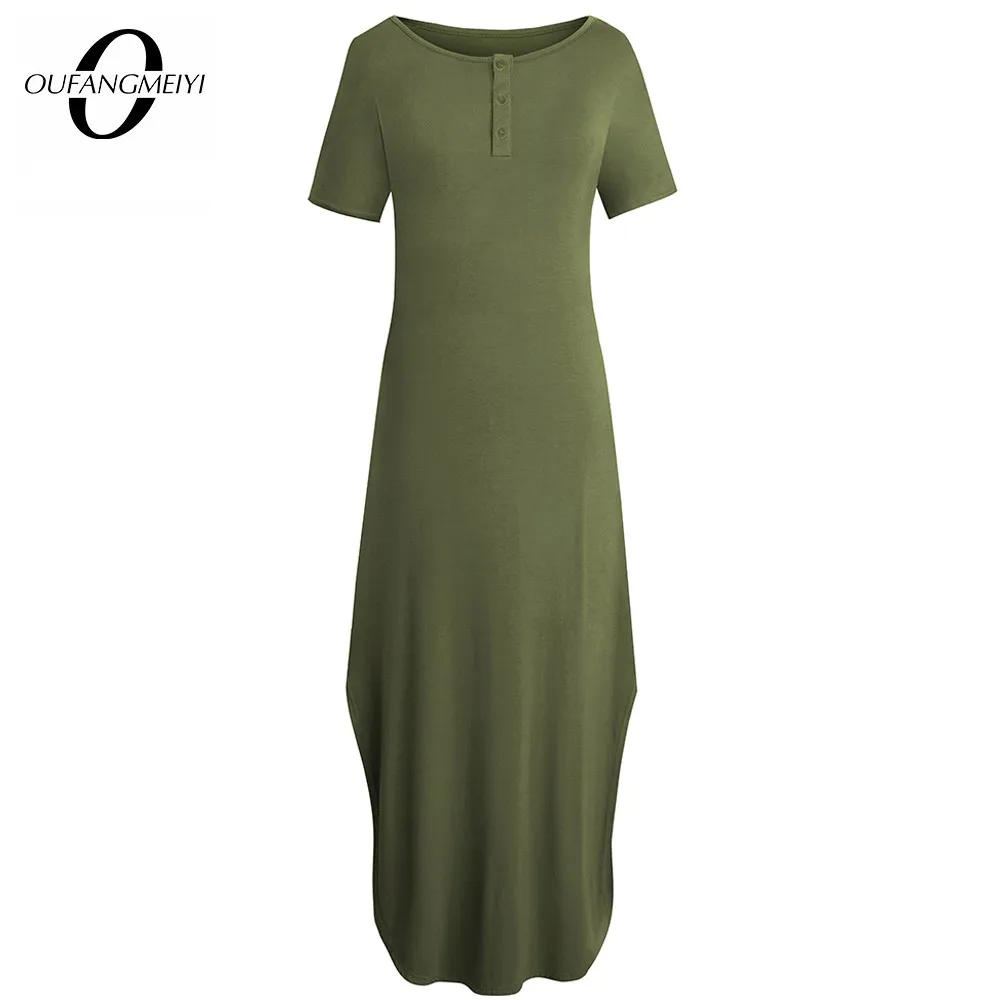 

Короткое однотонное платье на пуговицах с Боковым Разрезом, летнее повседневное пляжное Модное Длинное Платье EA164