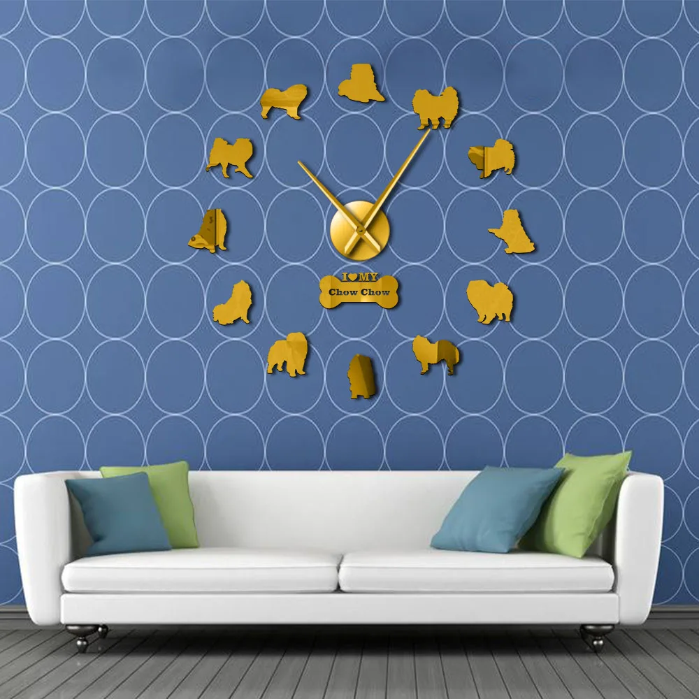 Зеркальные наклейки Chow в виде собаки домашний декор большие настенные часы