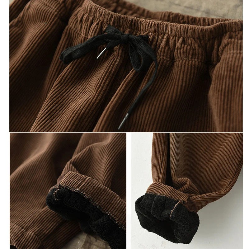 

NINI WONDERLAND 2020 Winter Corduroy Vintage Pants Womens Thick Warm Fleece Harem Pants Female Elastic Waist Casual Trousers