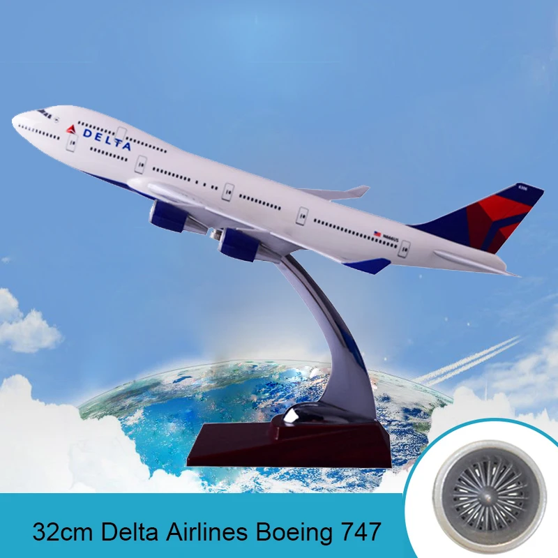 

32cm Resin Aircraft Model B747 Delta Airlines Boeing 747 Airplane Airbus Model International Aviation Airways Stand Craft Gift