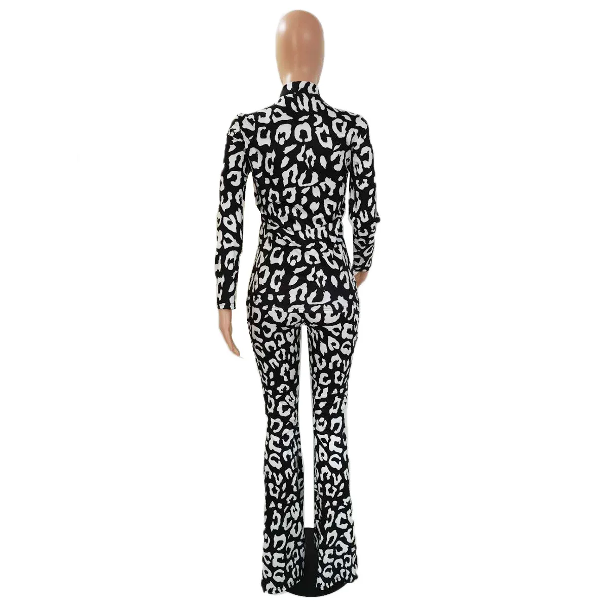 

Oluolin Woman Tie-dye Print Half High Neck Long Sleeve Blouse Flared Pants Loose Casual Outfits Multicolor Two Piece Set Autumn