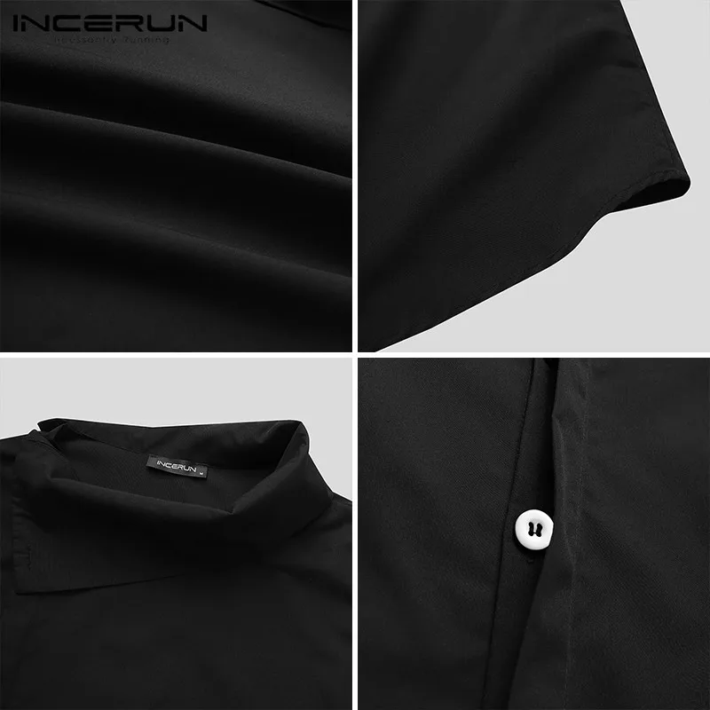 

INCERUN Fashion Men Shirt Long Sleeve Lapel Button Camisas Streetwear Solid Color Casual Irregular Shirts Chic Men Clothes 7