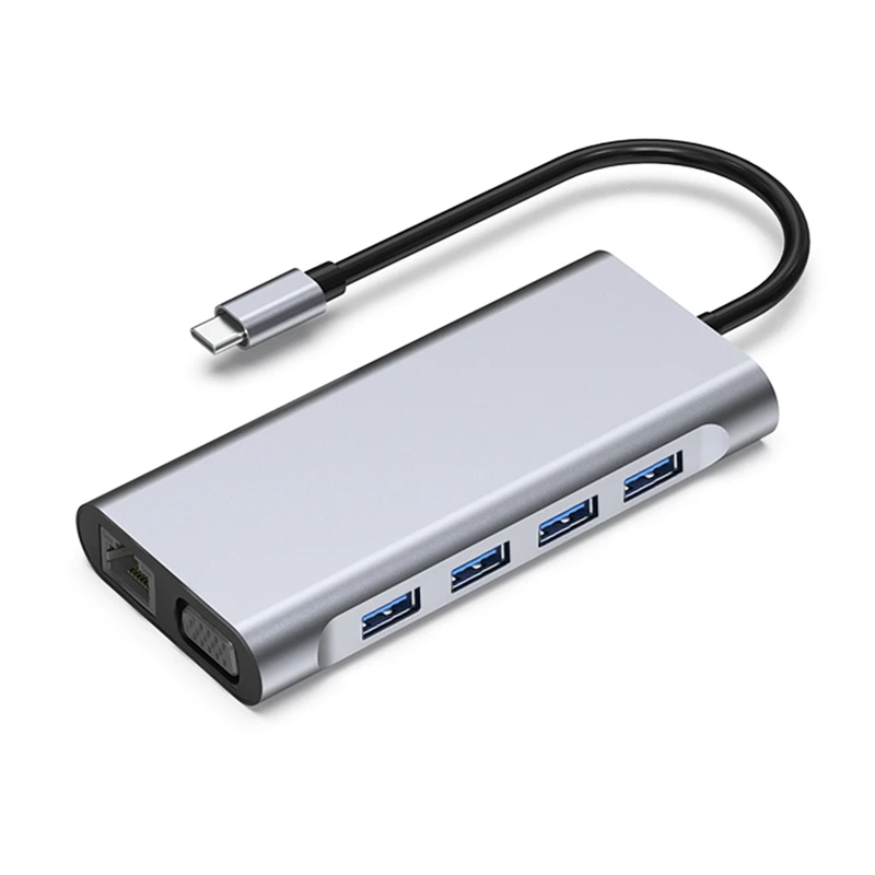 

USB C Hub Laptop Docking Station , 11 In 1 USB C Hub Adapter, 4K HDMI-Compatible VGA SD TF RJ45 PD For Pro Air