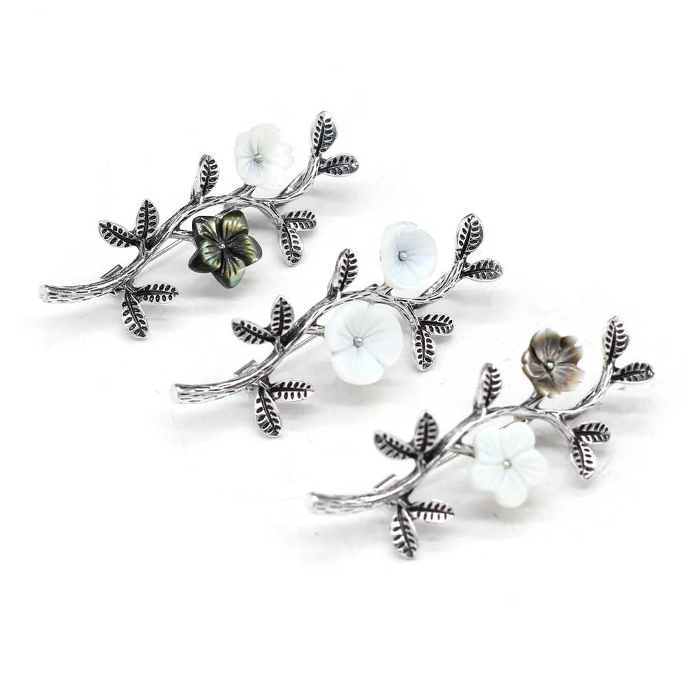 

Natural Shell Brooches Exquisite Shell Flower Alloy Twig Shell Pendant Charms for Jewelry Making Decoration Party Wedding Gift