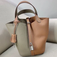 pattern food cowhide lychee basket bucket bag womens fashion handbag hasp mixed colors open pocket soft handle shoulder bag