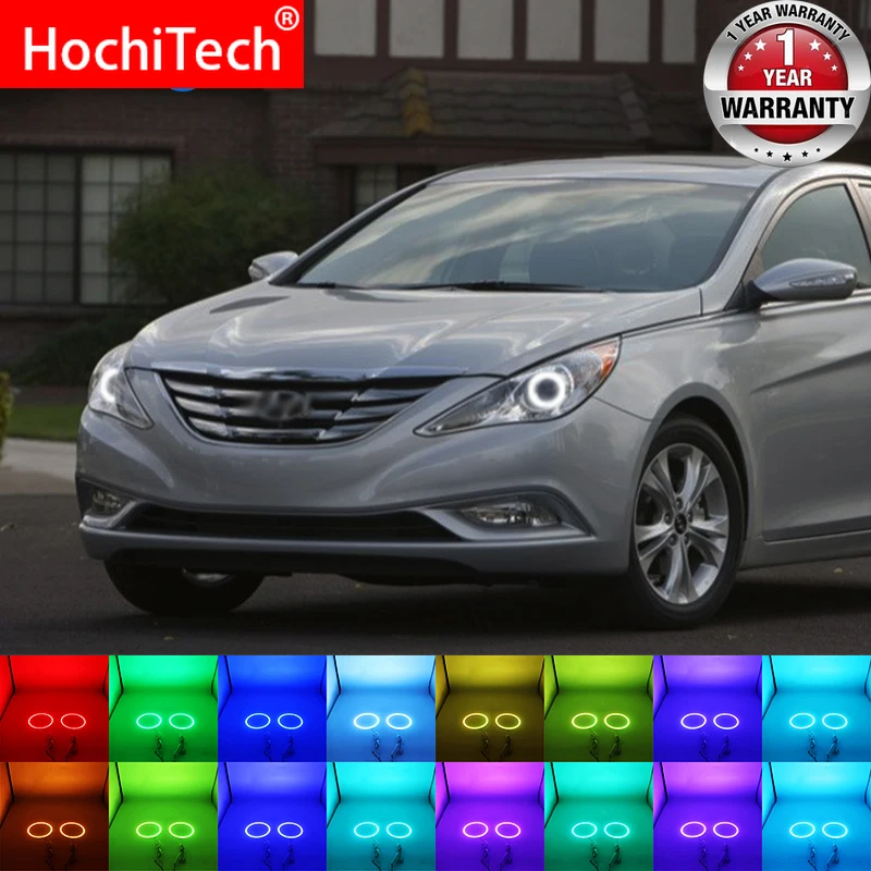 

Latest Headlight Multi-color RGB LED Angel Eyes Halo Ring Eye DRL RF Remote Control for Hyundai Sonata i45 2009-2014 Accessories