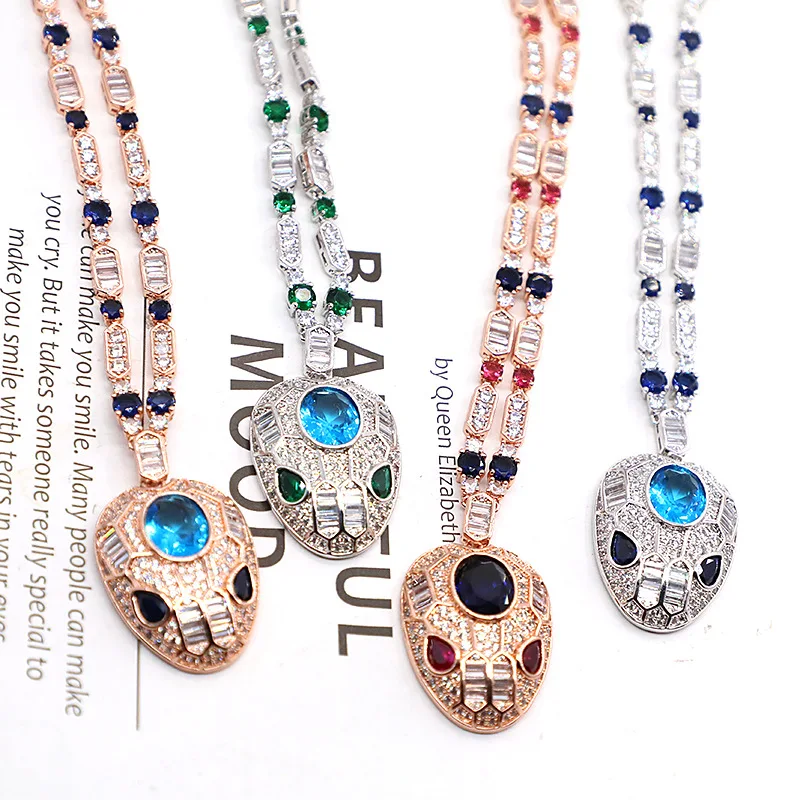 

Micro inlaid colorful zircon snake necklace 210329-19