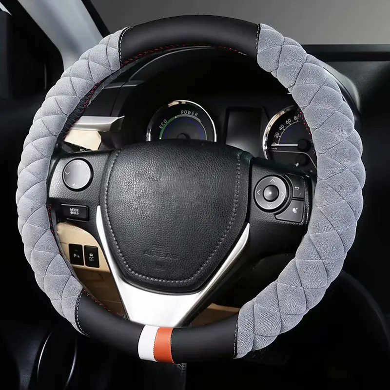Серый Плюшевый теплый автомобильный чехол на руль для Toyota Auris Avalon Aygo Vios Vitz Yaris Mark X Hilux Avanza Noah Prius Rush Wish rav4 - Название цвета: Серый