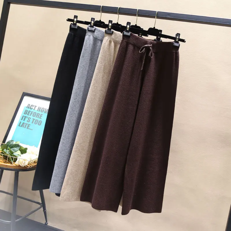 Корейские женские зимние толстые трикотажные повседневные брюки с эластичным