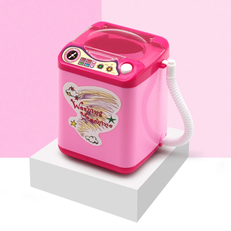 Mini lavadora el&eacute;ctrica para ni&ntilde;os, juego de roles, juguete para lavar, brochas de maquillaje, juguetes de limpieza para ni&ntilde;as, rojo, rosa, aleatorio-4