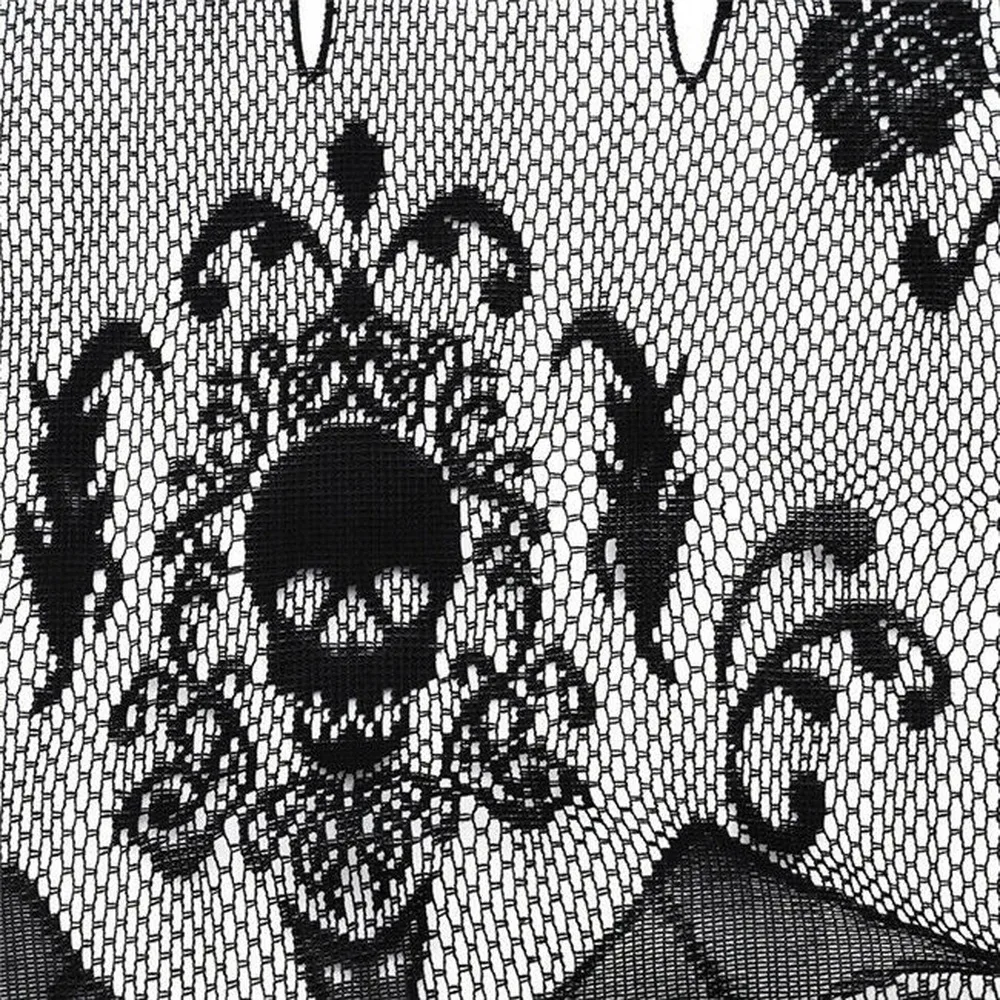 

Black Bats Halloween Lace Window Curtain Spooky Spider Web Home Decoration