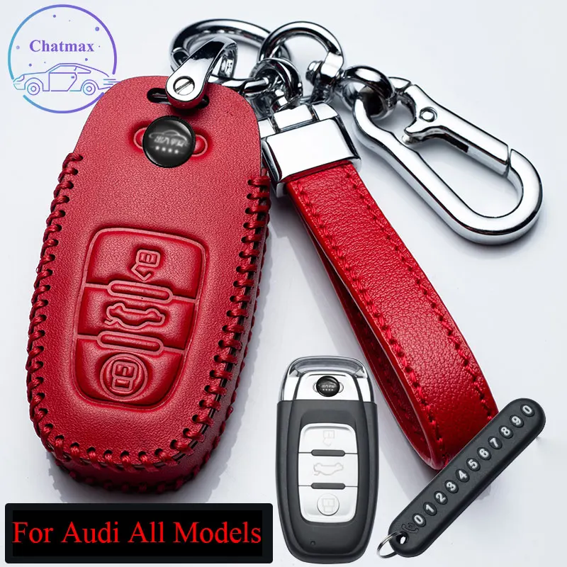 

Для Audi A6 A4 A3 A8L Q3 Q5 Q7 A5 A7 TT чехол для автомобильных ключей из натуральной кожи чехол для брелока красный черный держатель украшение подходит д...