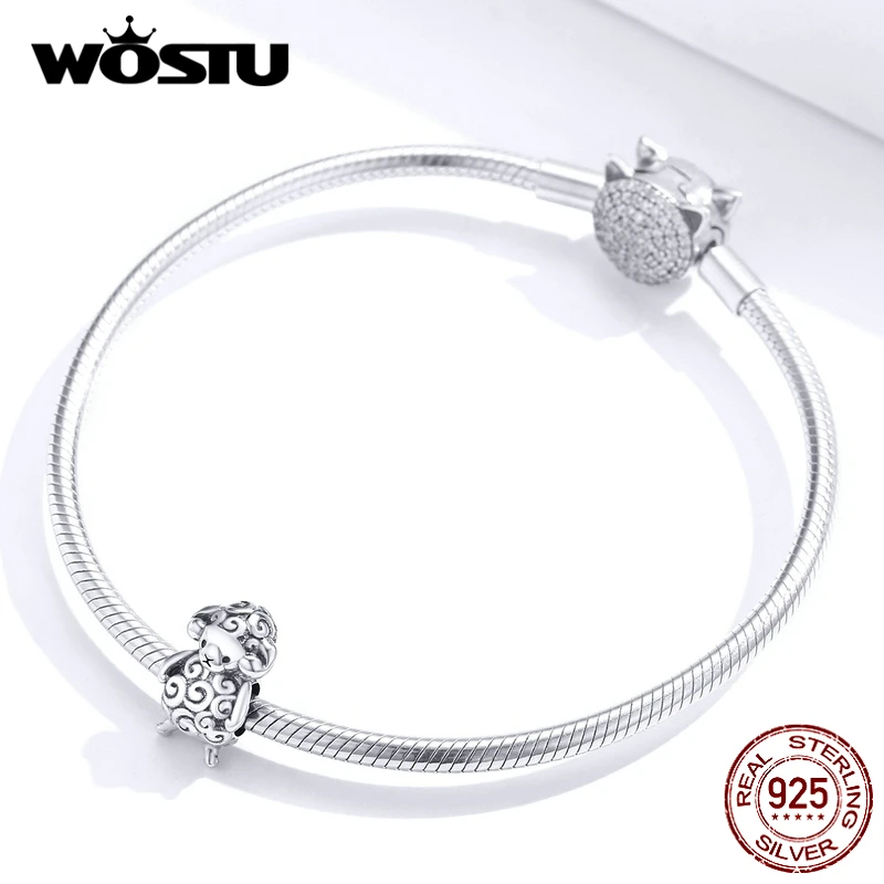 WOSTU 100% 925 Sterling Silver Little Sheep Beads Fit Original Bracelet Charms Pendant DIY Necklace Jewelry For Women FNC187 | Украшения и