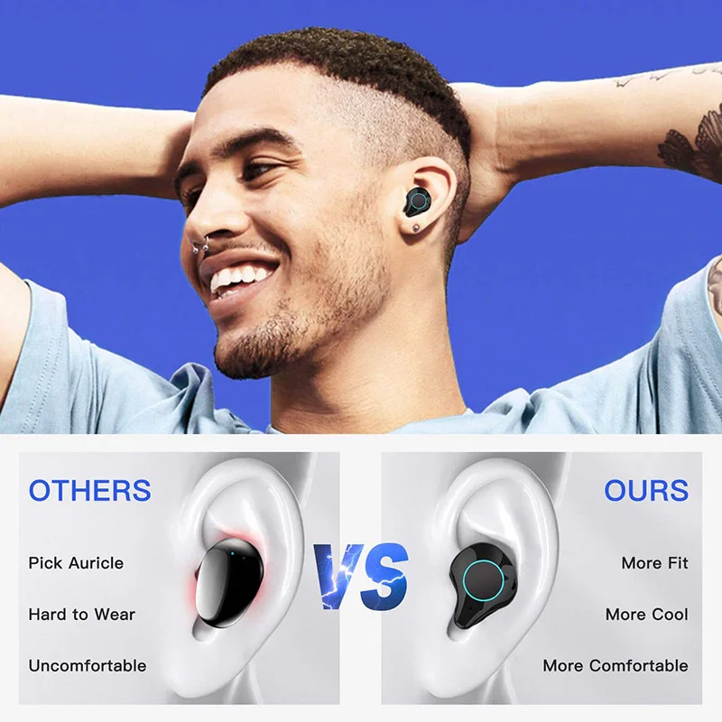 TWSearphone R6 Wireless Handfree Headphone Bluetooth 5.0 Earphone HD 8D Sport Stereo Earbuds With Micphone LED Display VS QCY |