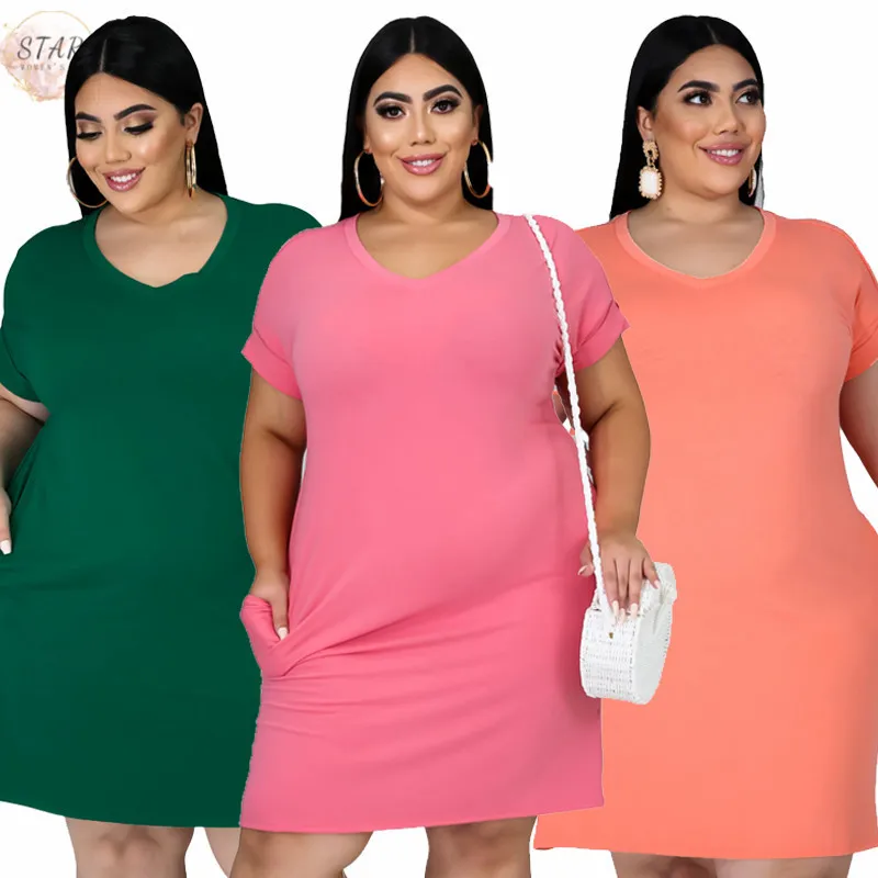 

Solid 5xl 6xl Dress Summer Plus Size 2021 Eleagant Casual Mini Dresses for Women Wholesale DropshippingWholesale Dropshipping