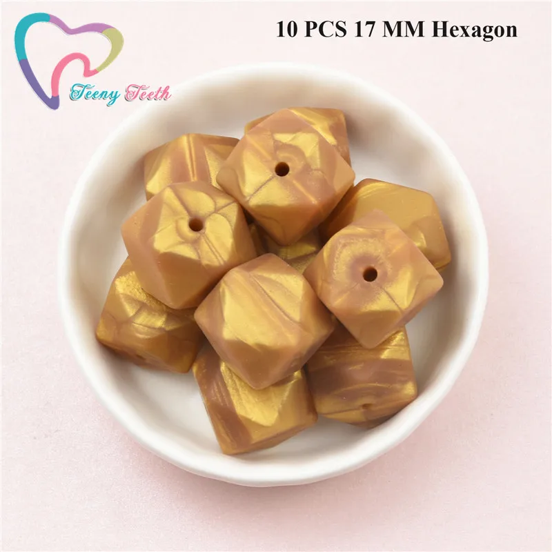 10 PCS 17 MM Hexagon 10 шт металлический темная Золотая 9-15 мм Прорезывание Зубов, ювелирные изделия, силиконовые круглые свободные жевательные, бусины Цепочки и ожерелья 14-17 мм шестигранный жевательные бусины - Цвет: 10 PCS 17 MM Hexagon