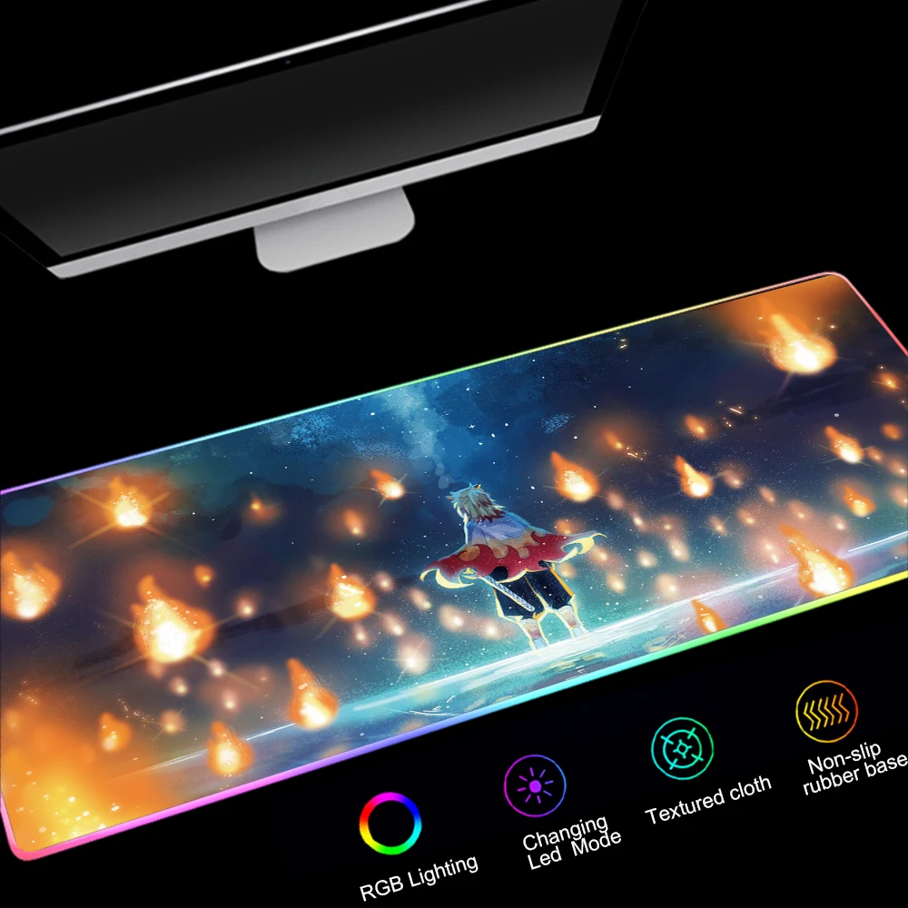 Аниме RGB 900*400 мм резиновый игровой коврик для мыши светодиодный ная подсветка