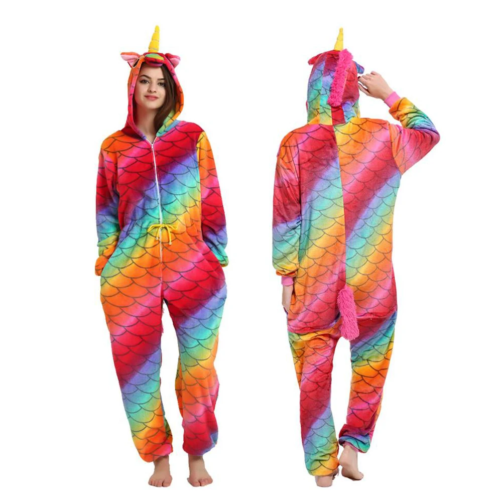 Единорог пижамы onesie женские кугуруми панда зимняя Фланелевая пижама Кигуруми