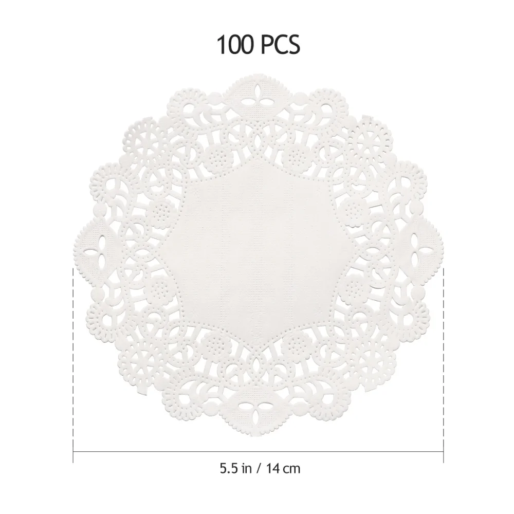 

BESTOMZ 100pcs Disposable Oil-Absorbing White Lace Paper Doilies Cake Box Liner Packaging Paper Pad 5.5"