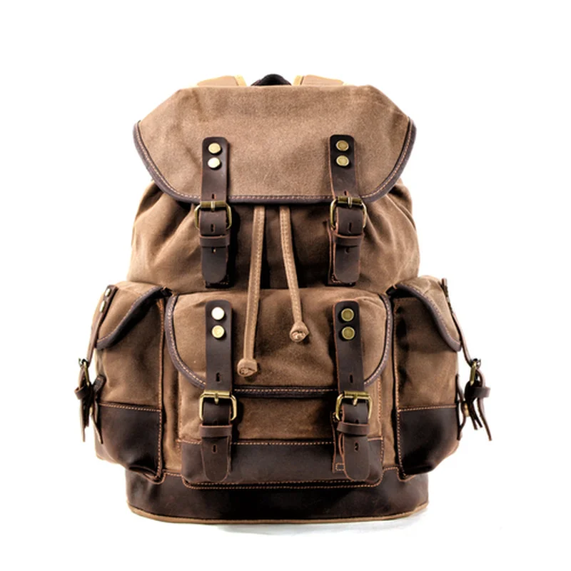 Cotton Oil Wax Canvas Backpack Mens Large Capacity Vintage Waterproof 15&quot Laptops Daypacks Rivets bookbag | Багаж и сумки