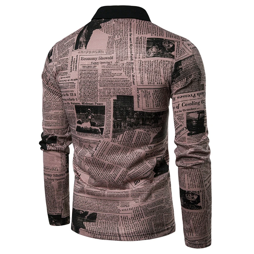 Осень 2019 Новая мужская рубашка поло модная цветная с газетным принтом Мужская