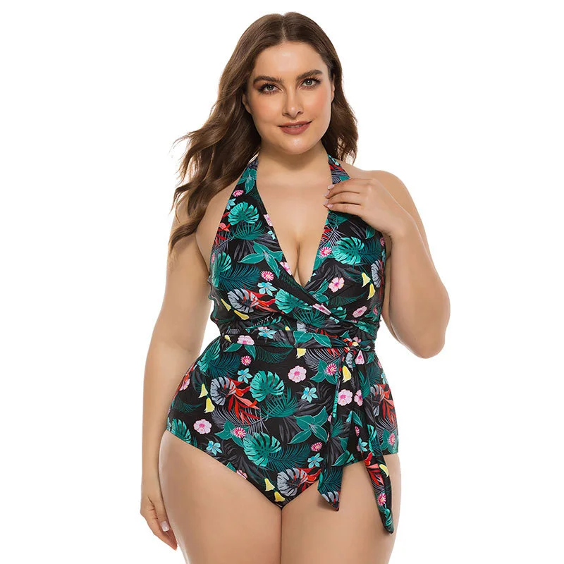 

Sexy One-piece Large Size Swimwear With Push Up Women Plus Size Swimsuit Closed Body Female Bathing Suit For Pool Beach Wear