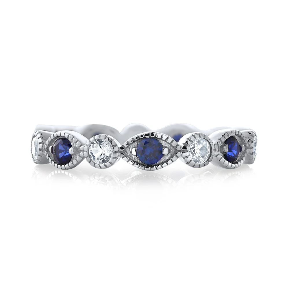 GemStoneKing 925 пробы Серебряное женское кольцо 0,70 карат белый и синий имитация сапфира кольцо вечности