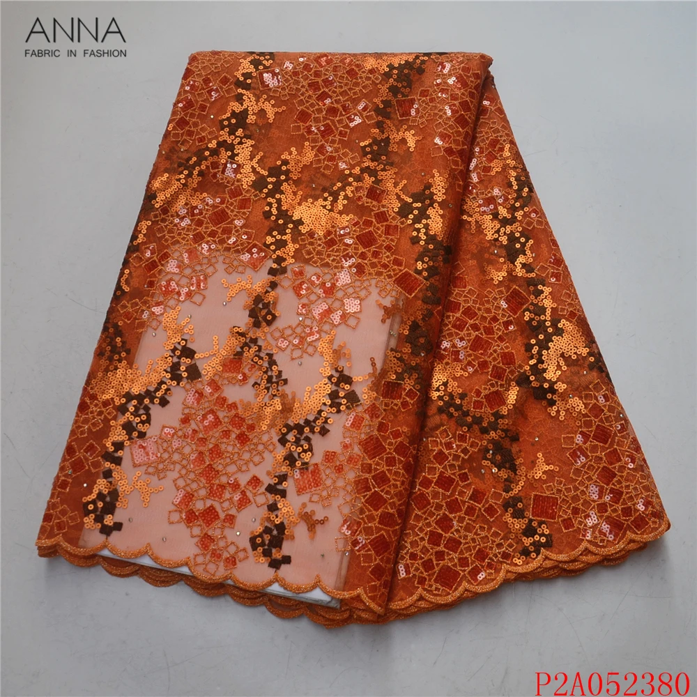 

Anna orange sequin fabric french net tulle 5 yards embroidery african lace fabric for sewing party lace dress nigerian tissu