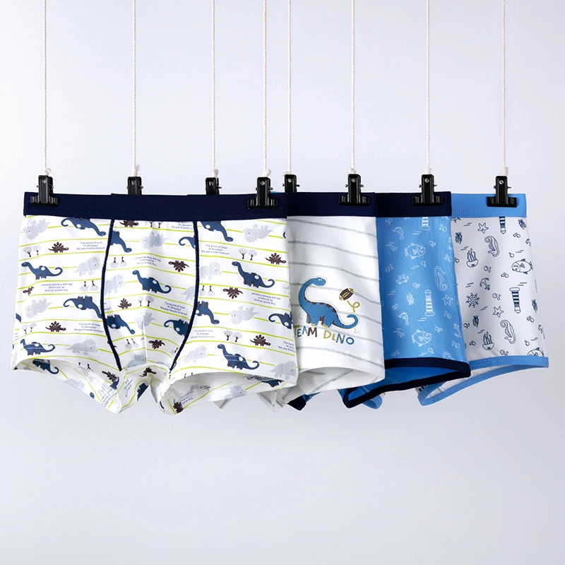 Трусы боксеры для мальчиков 4 шт./лот нижнее белье из мягкого хлопка с мультяшным