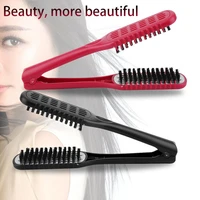 ceramic straightening comb double sided brush clamp hair hairdressing natural fibres bristle hair comb hairstylig tool redblack
