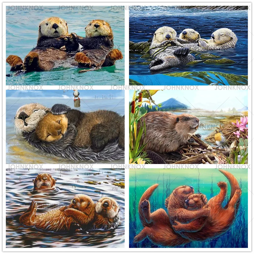 

5D Diy Diamond Painting Cute Sea Otter Full Drill Diamond Embroidery Cross Stitch Kits Animal Mosaic Pictures Home Decor Gifts