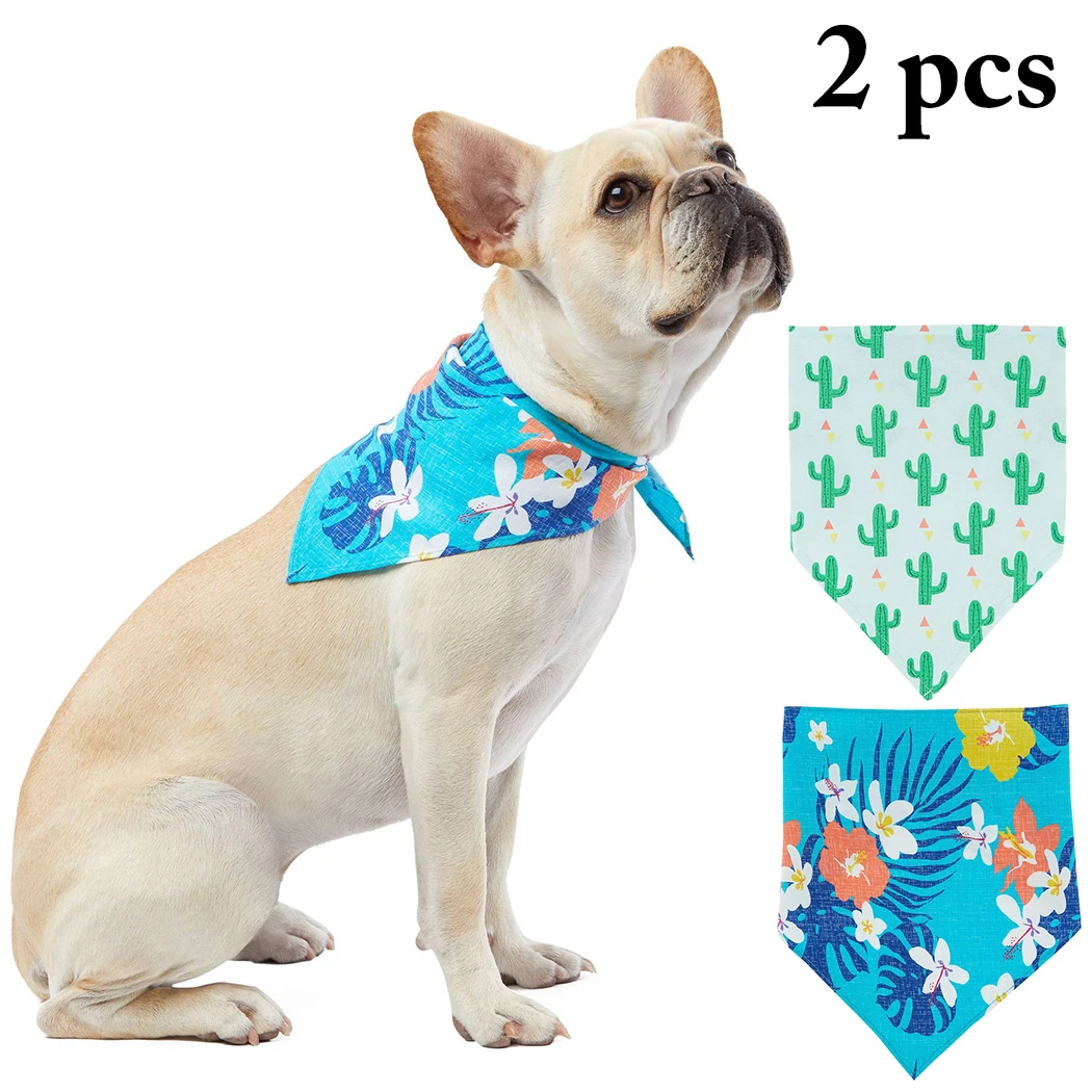 

2PCS Pet Bandana Cute Beach Style Dog Bandana Bib Pet Bib Ties Collar Cat Dog Scarf Dog Accessories for Hawaii Party
