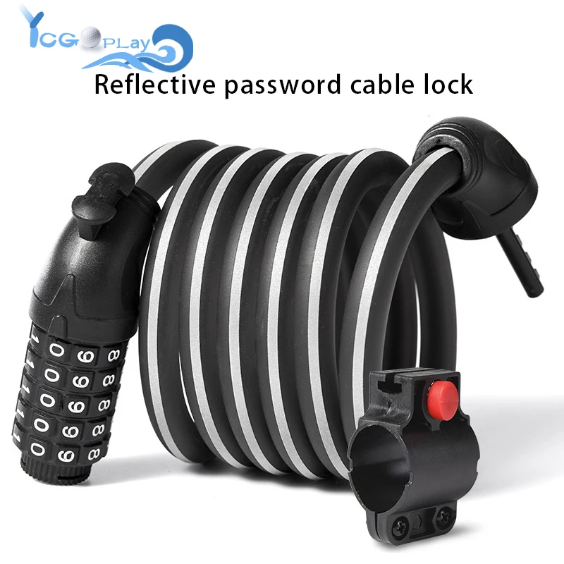 

NEW 5-Digital 180cm Bike Safety Combination Lock Bicycle Reflective Cable Lock Stainless Steel Cable Coil Bicycle Accessories