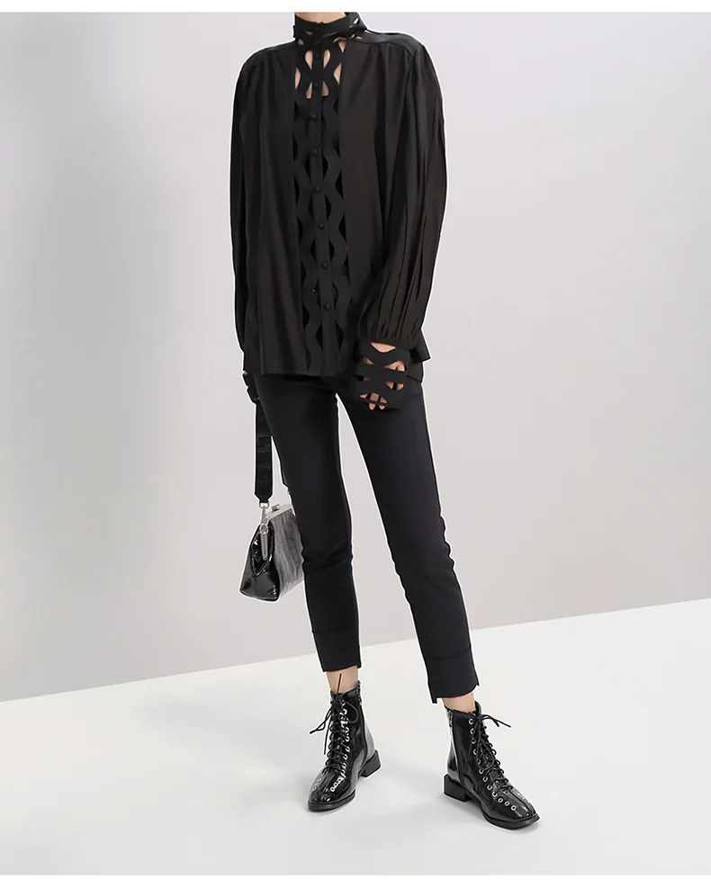 Max LuLu/модные корейские женские топы в стиле панк, хлопковые блузки, осенние женские сексуальные рубашки с дырками, Безразмерные с высоким воротом, свободная одежда