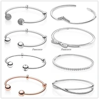 authentic 925 sterling silver moments rose gold open with signature caps bracelet bangle fit women bead charm pandora jewelry