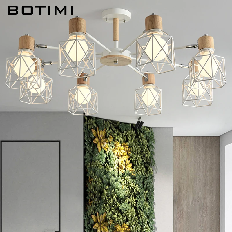 Деревянная люстра BOTIMI Lustre Железный Абажур для гостиной светодиодный светильник