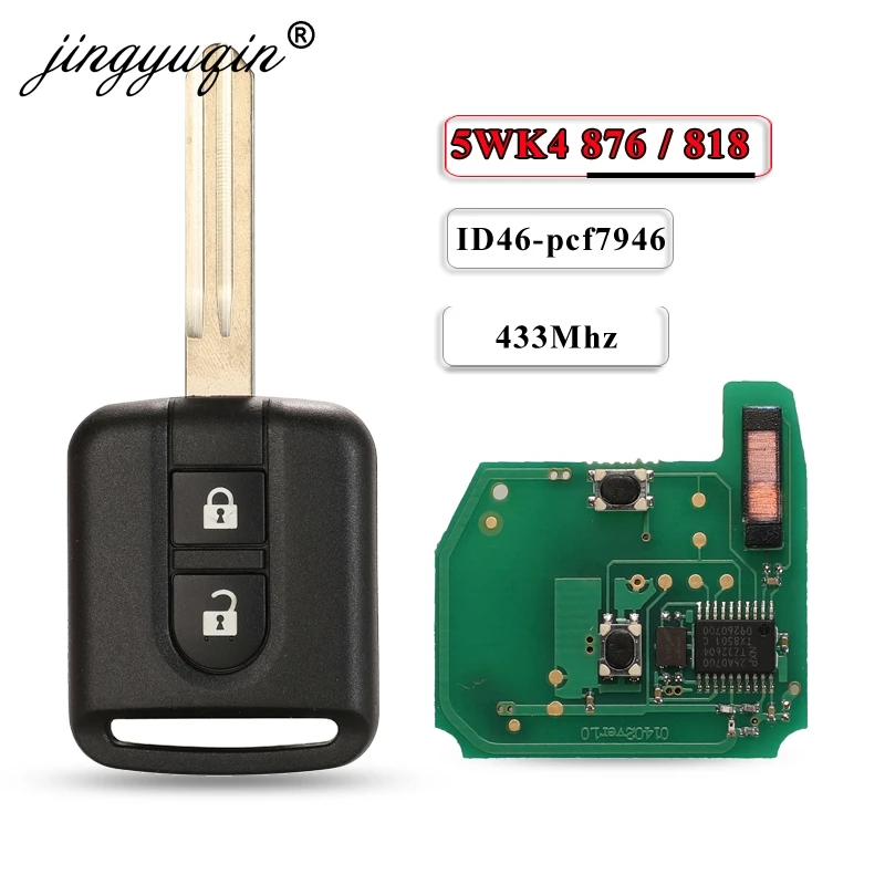 Jingyuqin 5WK4 876/818 433 МГц ID46 чип брелок для Nissan Elgrand X TRAIL Qashqai Navara Micra Note NV200 2 кнопки