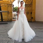 Новинка 2021, дизайнерское кружевное свадебное платье-русалка, съемная юбка, Тюлевое платье с поясом и кристаллами, корсет с сердечком, платье невесты на спине