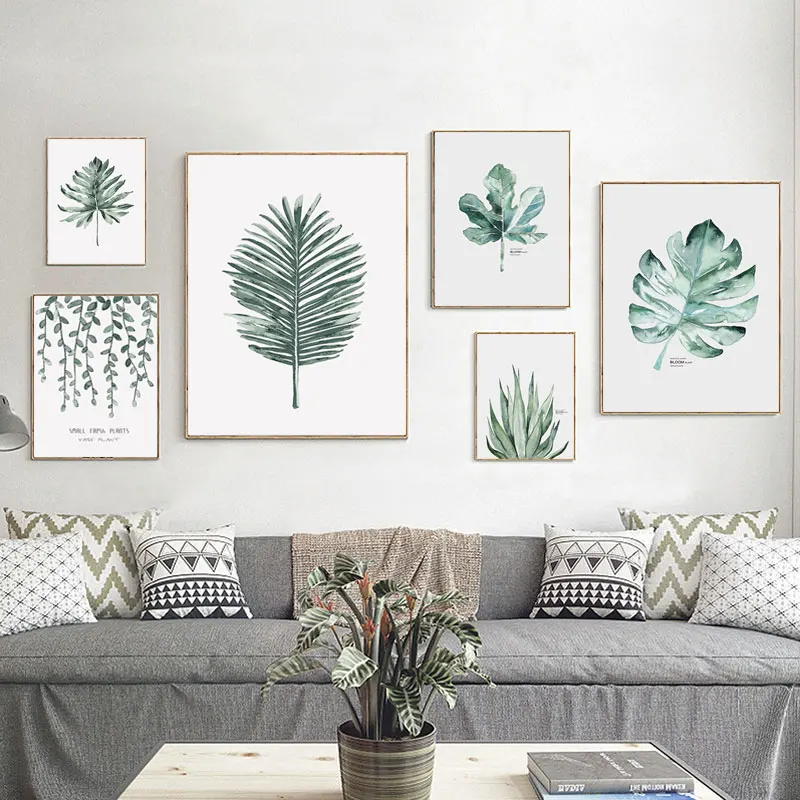 

Green Plant Simple Wall Art Posters Tropical Leaves Canvas Painting Nordic Print Decorative Pictures for Living Room Home Decor