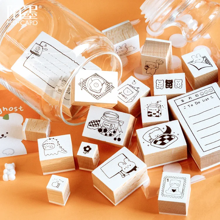 Винтажный мультяшный Медведь Кролик список записей штамп DIY деревянные и