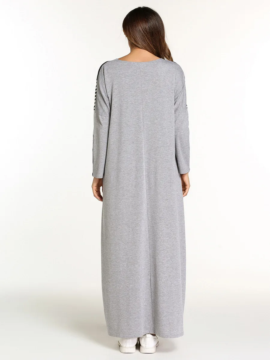 Женское осеннее платье длинная юбка с круглым вырезом контрастная полоска |