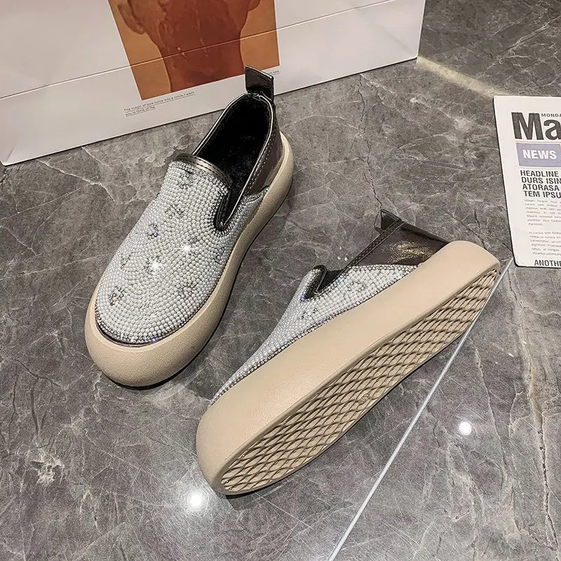 

Thick-soled spring and autumn plus velvet lazy shoes fashion rhinestone pedal bread shoes women's shoes casual shoes X701
