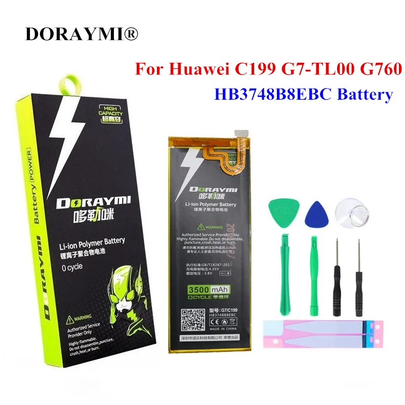 

DORAYMI HB3748B8EBC Phone Battery For Huawei Ascend G7 G7-TL100 C199 G706 Batteries 3500mAh Replacement Bateria