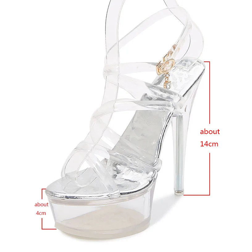 Босоножки женские прозрачные на платформе и высоком каблуке 14 см пикантные