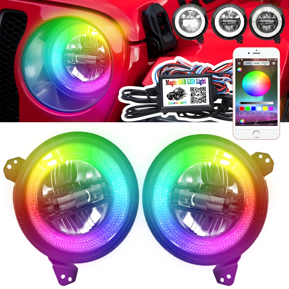 

9 Inch RGB Halo Led Round Headlights For Jeep Wrangler JL Sport Rubicon Sahara 2018-2020 2019 LED Headlamp With DRL H/L Beam