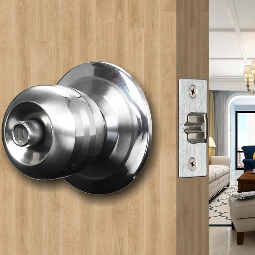 

Round Door Handle Key Lock Alloy Steel Adjustable Latch Entrance Bedroom Door Spherical Indoor Lock Doors Wood B7N9