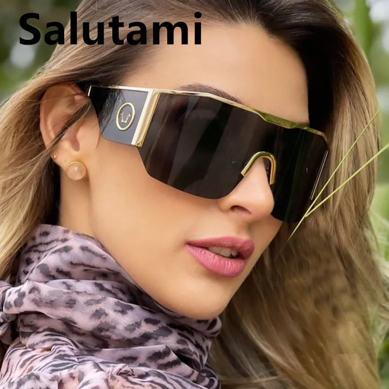 

2021 New Unique One Piece Brand Sunglasses For Women Vintage Oversized Shield Gradiend Sun Glasses Men Retro Pilot Flat Eyewear