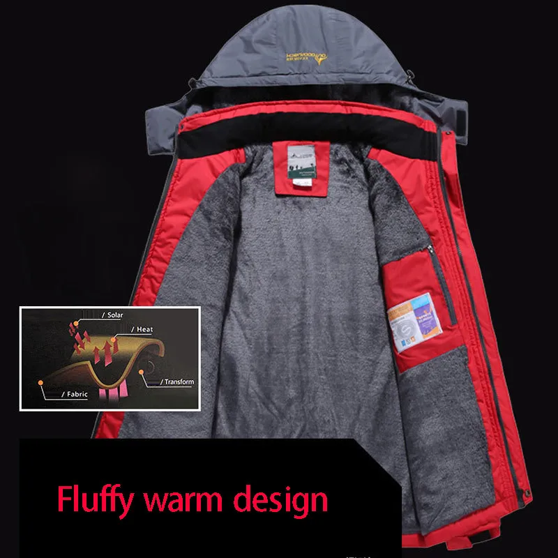 Men Ski Jacket Warm Suit Thermal Skiing Snowboarding Winter Outdoor Coat Fleece Thick Hooded Windproof Size Sports Clothing