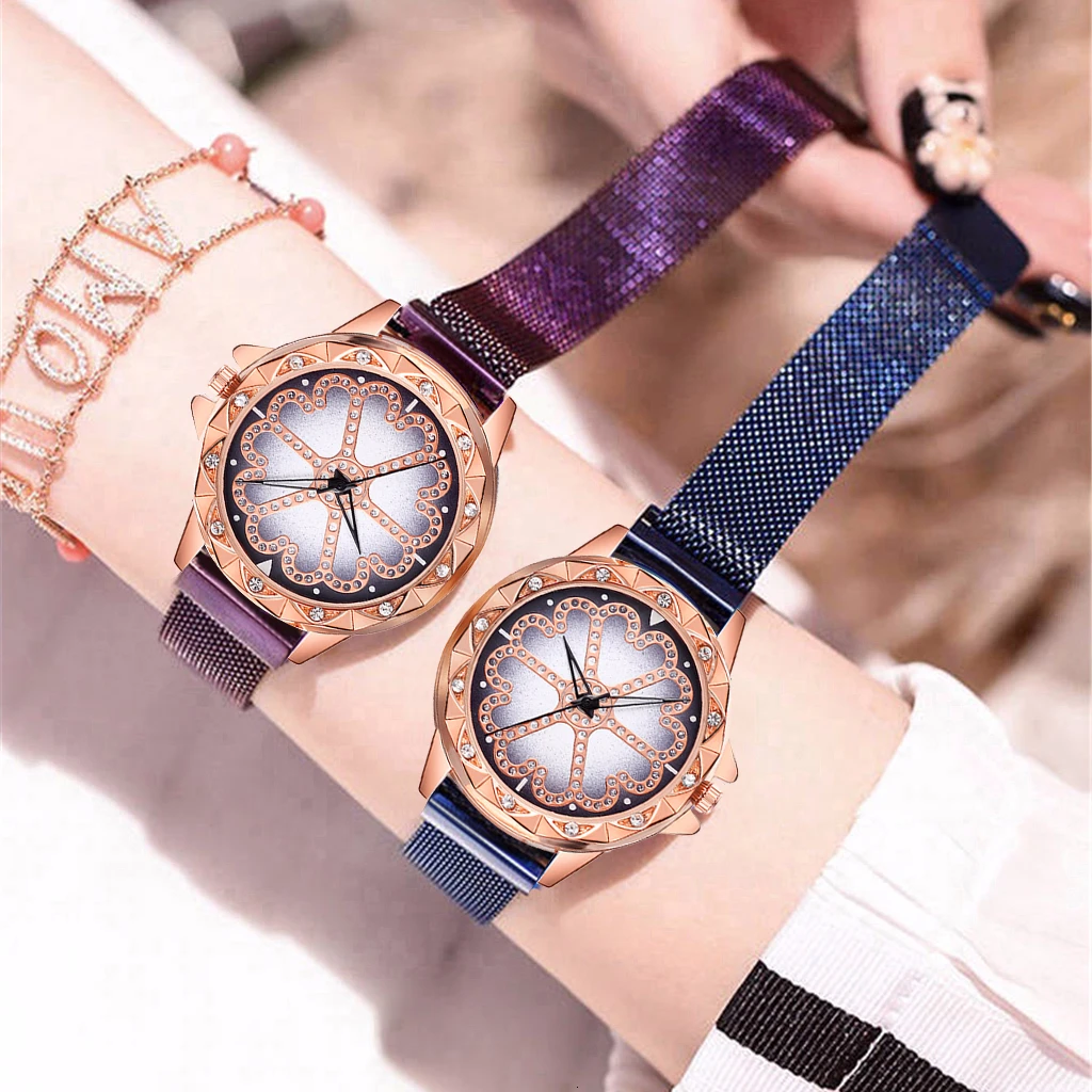 Лидер продаж женские кварцевые часы с сетчатым браслетом и магнитной